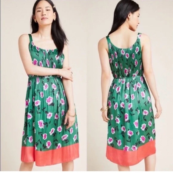 Anthropologie Dresses & Skirts - Anthropologie's Mireille Pleated Dress, a green floral green dress. Size M.